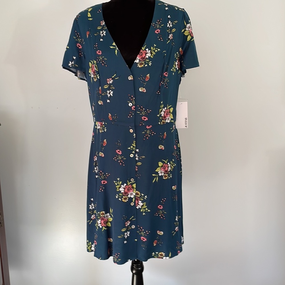 JustFab Teal Floral Fit and Flare Dress